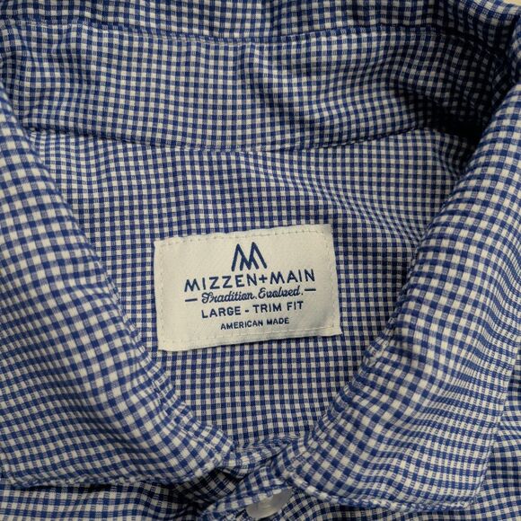 Mizzen + Main Shirt Mens L Tradition Evolved Trim Fit Gingham Check Blue USA - Picture 3 of 11